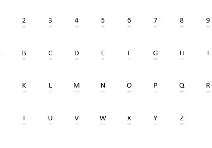 Numbers and alphabet letters arranged in rows.